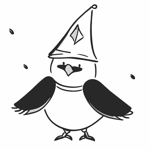 Vector schattige kleine vogel met een dierlijk cartoonsticker van een feestmuts