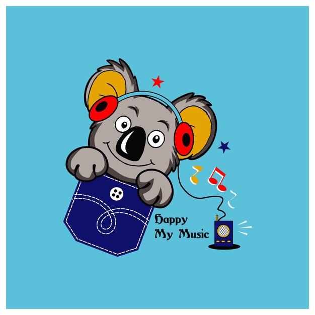 Schattige koala gelukkig muziek cartoon vectorillustratie