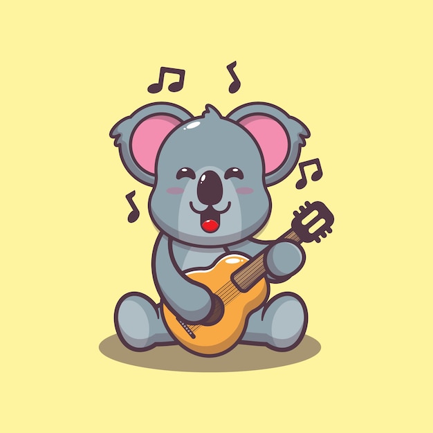 Schattige koala gitaar spelen cartoon vectorillustratie