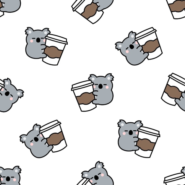 Schattige koala houdt van koffie cartoon naadloze patroon