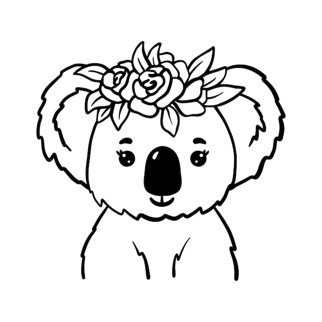 Schattige koala in bloemenkrans bloemen lenteboeket rozen en australische dieren overzicht vectorillustratie geïsoleerd op wit