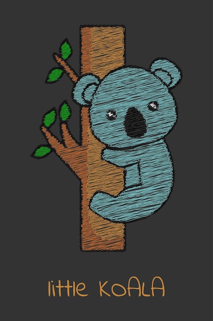 Schattige koala lijntekeningen klimmen geborduurde vector