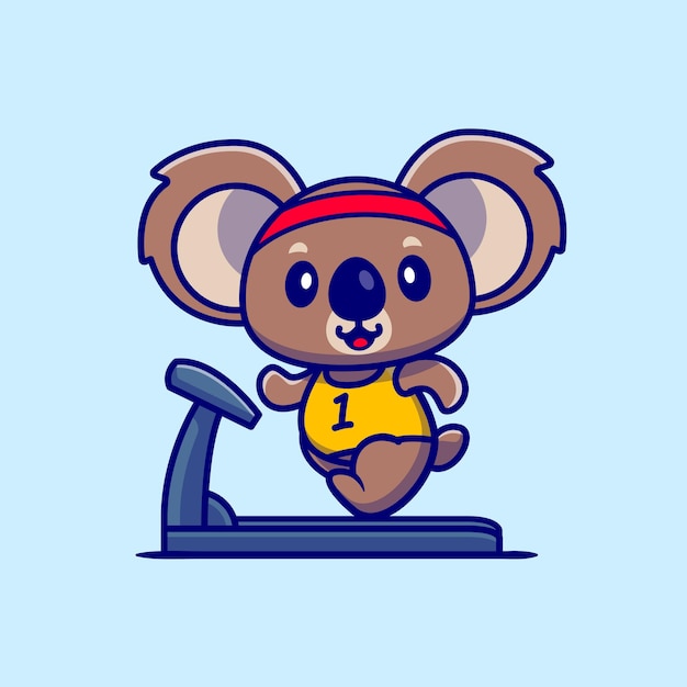 Schattige koala loopt op de loopband cartoon pictogram illustratie. animal sport icon concept geïsoleerd. flat cartoon stijl