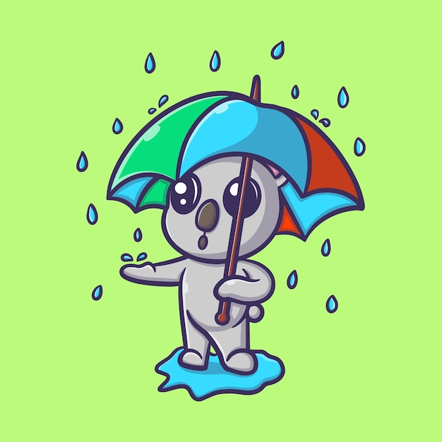 schattige koala met paraplu in de regen cartoon vector pictogram illustratie