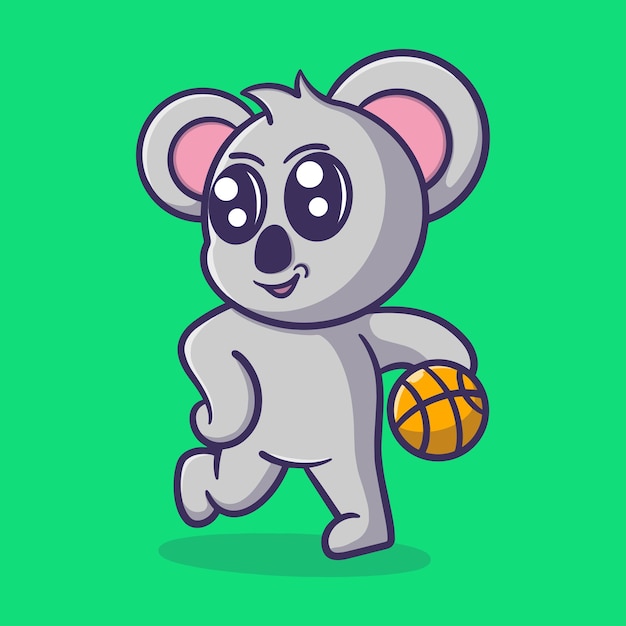 schattige koala spelen basketbal cartoon vector pictogram illustratie