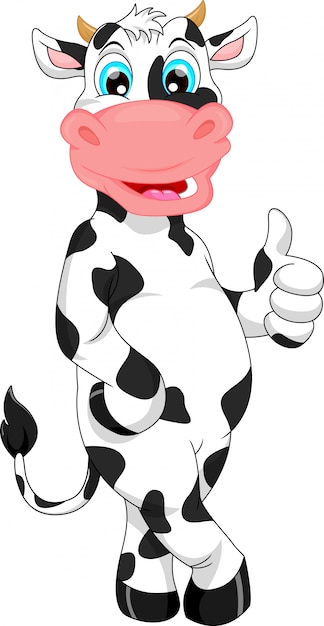 schattige koe cartoon duim omhoog