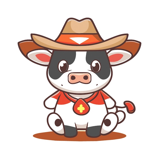 schattige koe karakter clipart kunstwerk met een cowboy 396