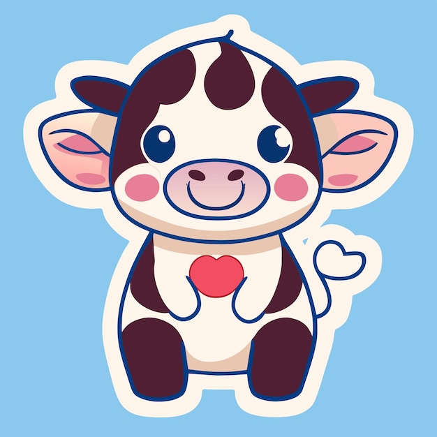 Schattige koe kawaii hand getrokken cartoon sticker pictogram concept geïsoleerde illustratie