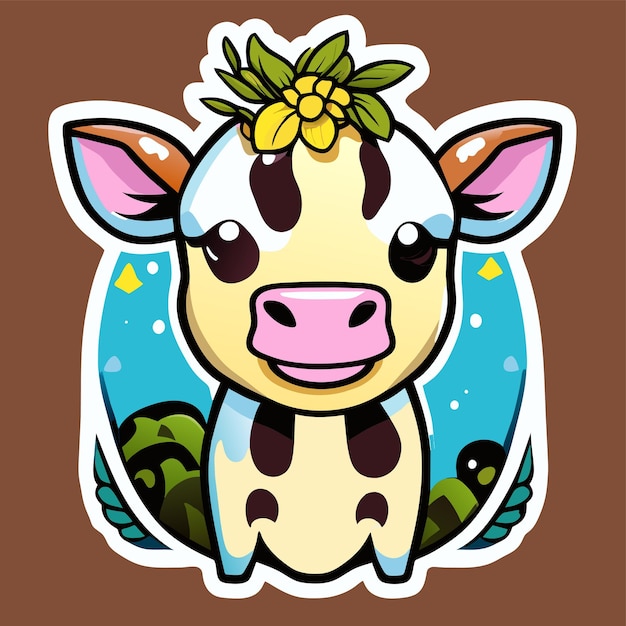 Schattige koe kawaii hand getrokken cartoon sticker pictogram concept geïsoleerde illustratie