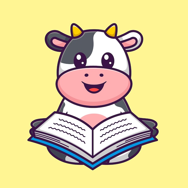 Schattige koe leesboek in Cartoon dierlijke vector illustratie vlakke stijl Concept