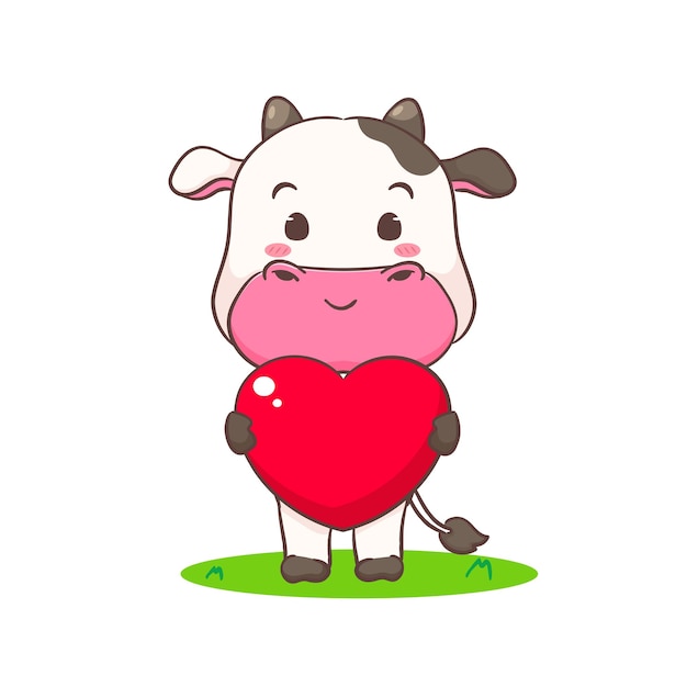 Schattige koe met liefde hart cartoon karakter Schattig dierlijk conceptontwerp