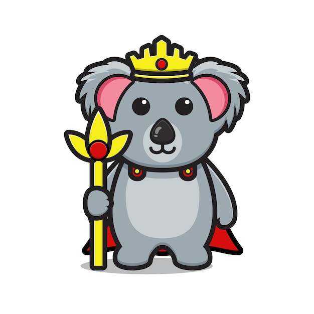 Schattige koning koala mascotte karakter cartoon vector pictogram illustratie ontwerp geïsoleerd op wit