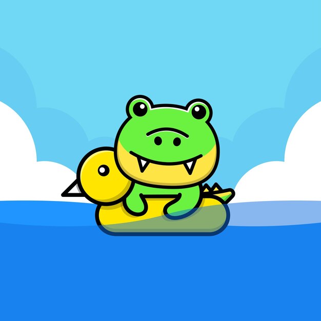 Schattige krokodil zwemmen met zwemmen ring illustratie