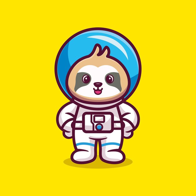 Schattige luiaard astronaut staande cartoon vector Dierlijke wetenschap concept geïsoleerde premium vector