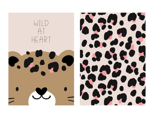 Schattige luipaard hand getekende vector print dier wild van hart