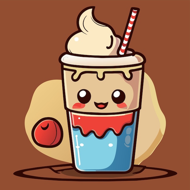 Vector schattige milkshake met stro cartoon vector pictogram illustratie drankje object pictogram concept geïsoleerd plat