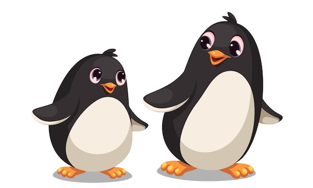 Schattige moeder en baby pinguïn cartoon vectorillustratie