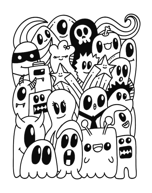 schattige monsters doodle handgetekende