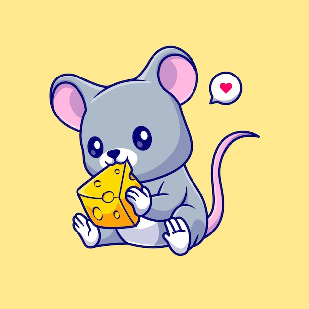 Schattige muis eten kaas Cartoon vectorillustratie pictogram. Dierlijk voedsel pictogram concept geïsoleerd Premium