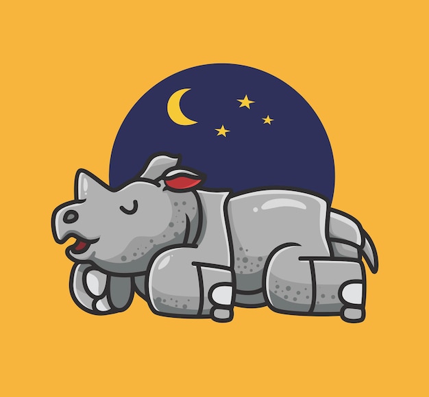 Schattige neushoorn slapen cartoon dier natuur concept Geïsoleerde illustratie Flat Style