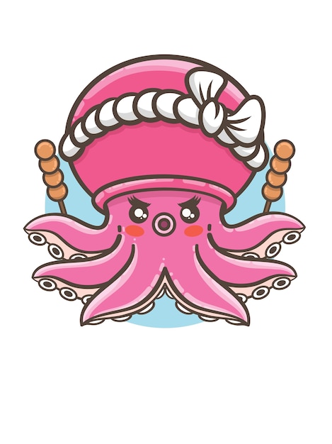 schattige octopus chef-kok stripfiguur mascotte