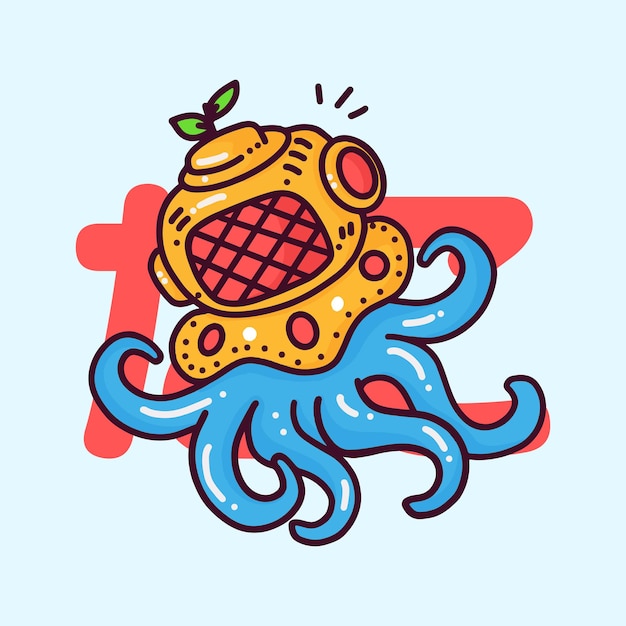 Vector schattige octopus met een duikhelm