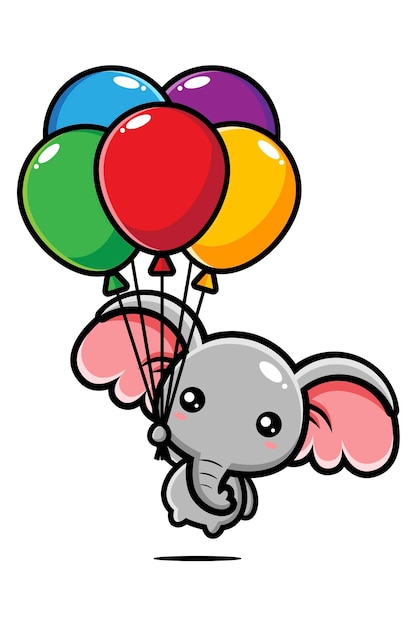 schattige olifant die met een ballon vliegt