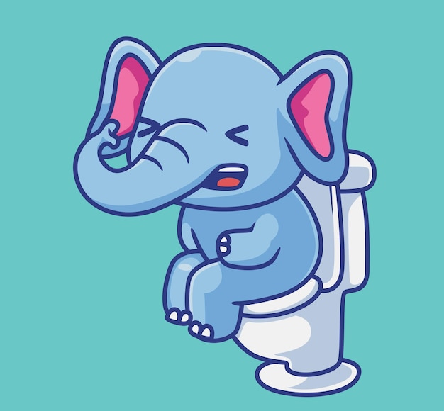 Schattige olifant jongen op toilet geïsoleerde cartoon dier illustratie Flat Style Sticker Icon Design