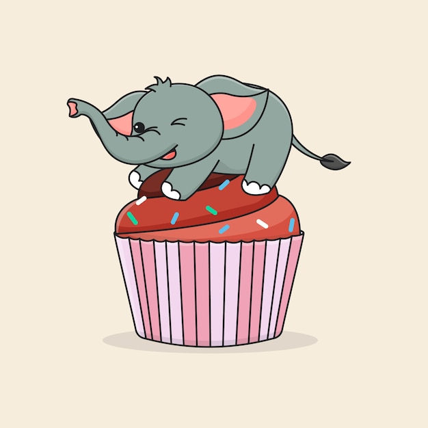 Schattige olifant op cupcake