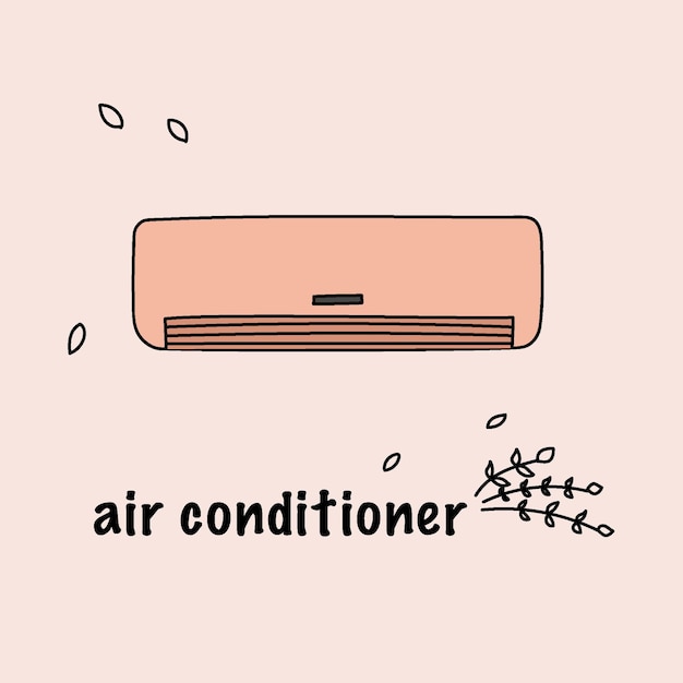 Schattige oranje airconditioner handgetekende kunst. vector illustratie