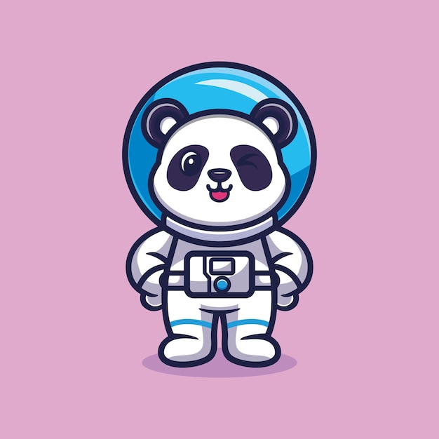 Schattige panda-astronaut staande cartoon vector Dierlijk wetenschapsconcept geïsoleerd premium vector