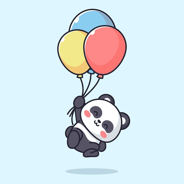 schattige panda die met ballon vliegt