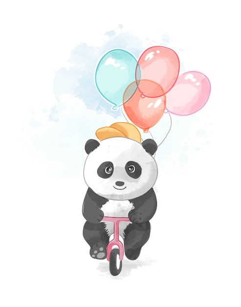 Schattige panda fiets met ballonnen