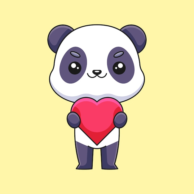 Schattige panda houden liefde haard cartoon doodle kunst hand getrokken concept vector kawaii pictogram illustratie