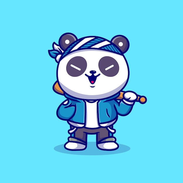 Schattige panda jongen met honkbalknuppel cartoon vectorillustratie pictogram. dierlijke sport icon concept geïsoleerde premium vector. platte cartoonstijl