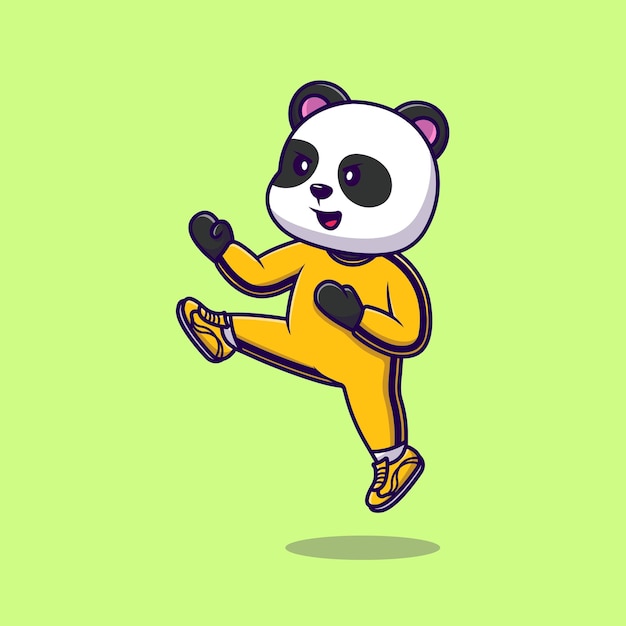 Schattige Panda Karate Cartoon Vector Pictogrammen Illustratie.