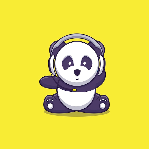 Schattige Panda luisteren naar muziek op hoofdtelefoon cartoon afbeelding