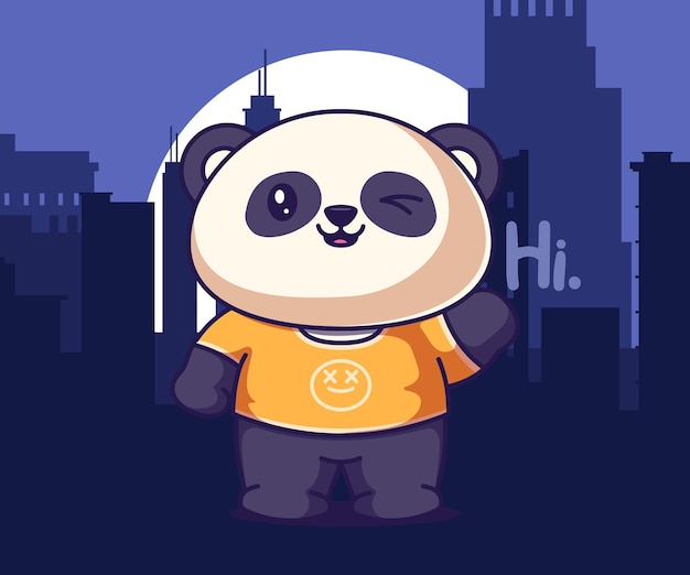 schattige panda mascotte illustratie platte cartoon stijlicoon