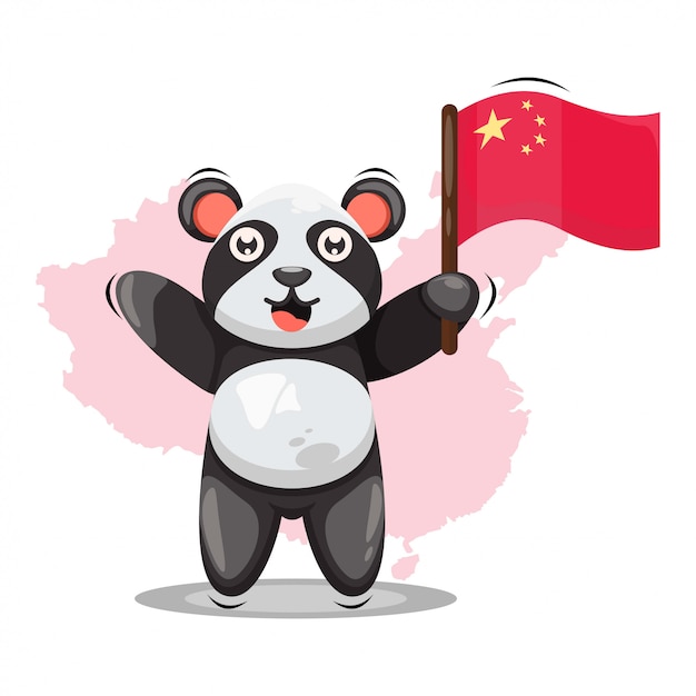 Schattige panda met China vlag cartoon