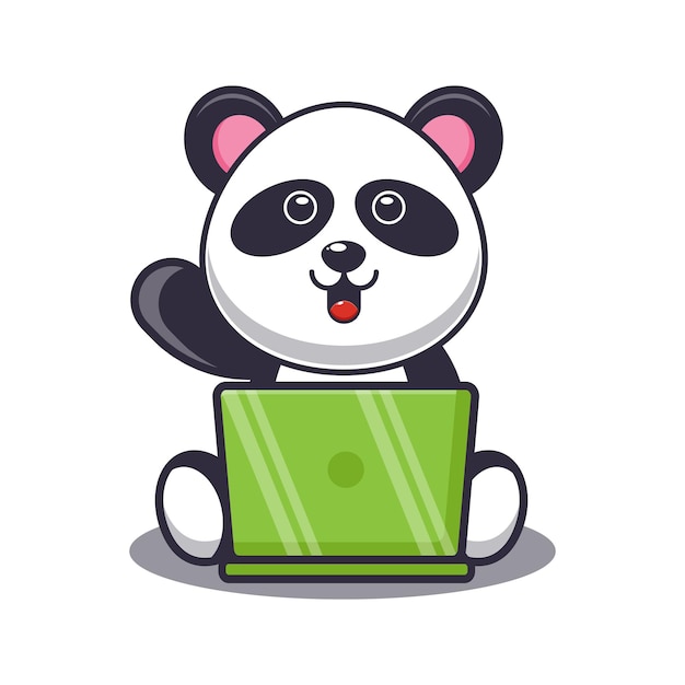 Schattige panda met laptop leuke cartoon dierenillustratie