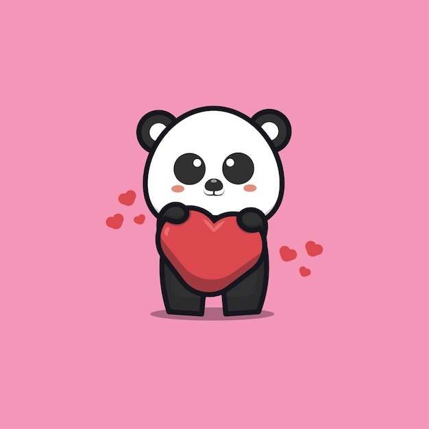 Schattige panda met liefde cartoon pictogram illustratie