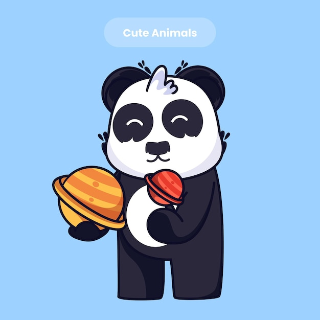 Schattige panda met mon cartoon vector pictogram illustratie