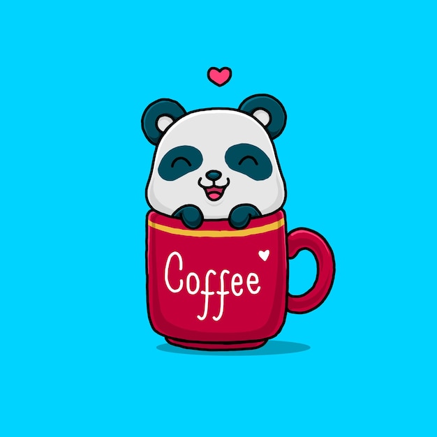 Schattige panda op de koffiekopje geïsoleerd op blauw