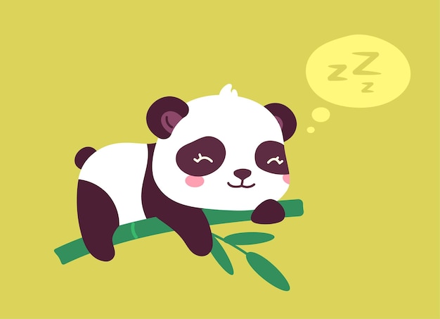 Schattige panda sticker Schattig Aziatisch pluizig dier slapen op tak Wild leven en fauna zoogdier Social media sticker Cartoon platte vectorillustratie geïsoleerd op groene achtergrond