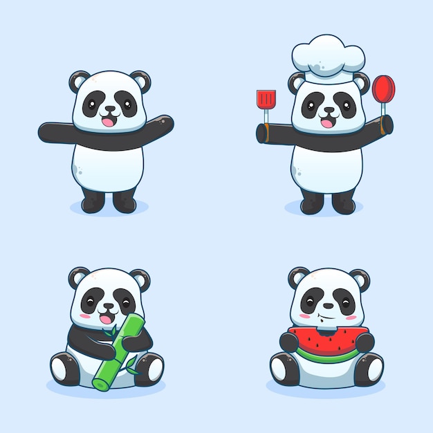 schattige panda tekenfilmset