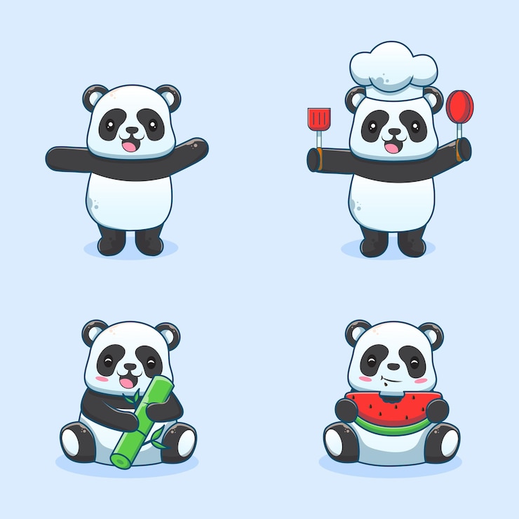 Vector schattige panda tekenfilmset