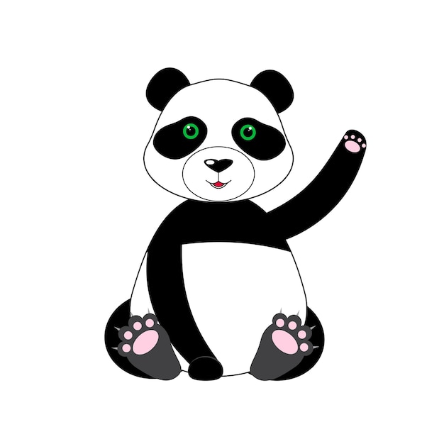 Schattige panda zijn poot zwaaien Panda mascotte stripfiguur dierlijke pictogram geïsoleerd op een witte achtergrond Platte cartoon stijl geschikt voor de landing webpagina banner flyer sticker briefkaart vectorillustratie