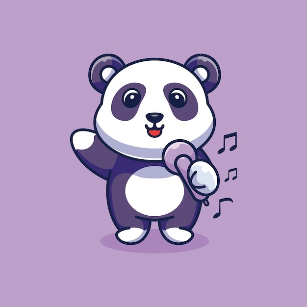 Schattige panda zingen cartoon design premium vector