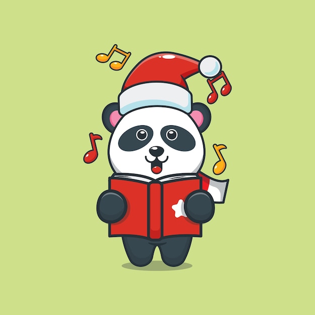 Schattige panda zingt een kerstliedje Leuke kerst cartoon illustratie