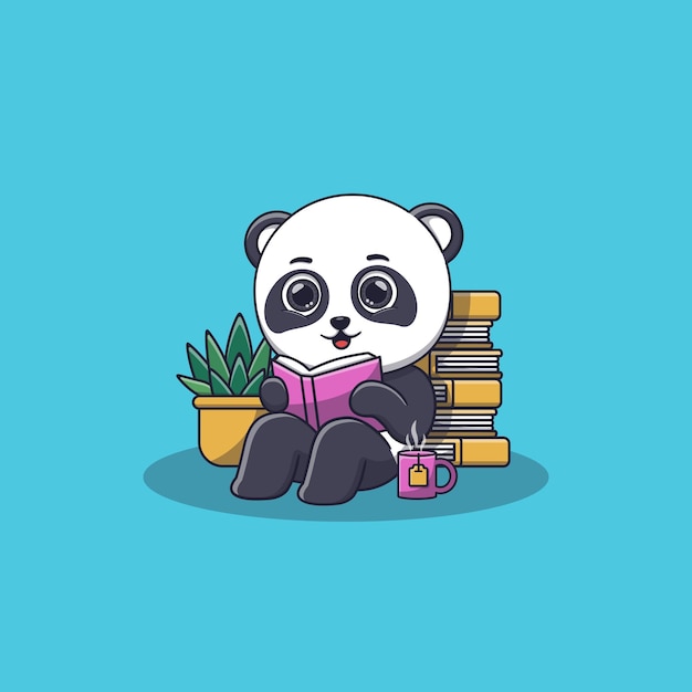 Schattige panda zittend tijdens het lezen van boek